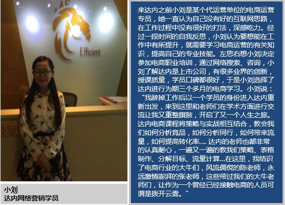 萌妹参加达内电商培训，获17k高薪重返职场-佛山达内