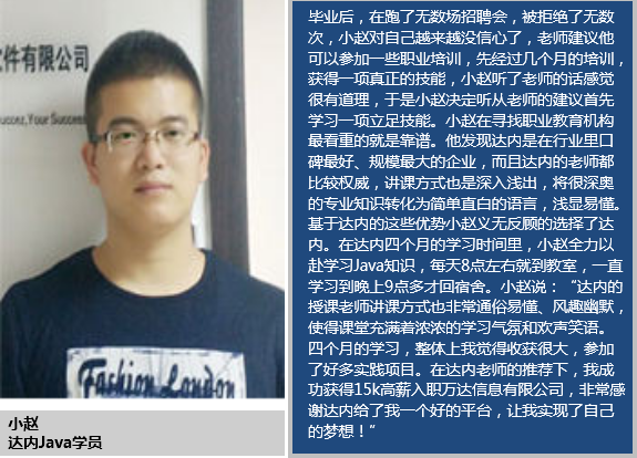 就业屡屡受挫，参加佛山达内Java培训赢得15k高薪入职万达信息
